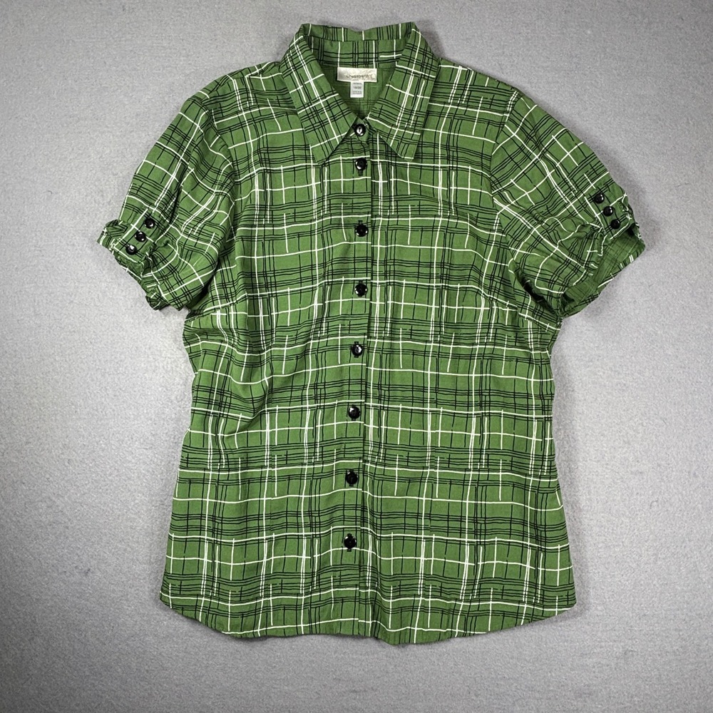 Dressbarn Grid Plaid Button Blouse Top‎ Womens 18 20 Plus Retro Academia Teacher